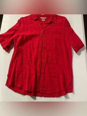 Allison Daley Vintage Red Short-Sleeve Button Front Blouse